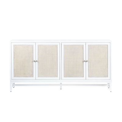 Mordcha 72 in. Rectangular Solid Wood and Raffia White Media Credenza Sideboard