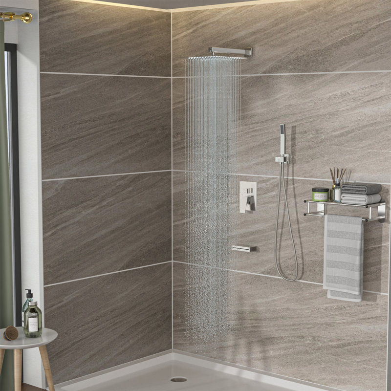 Système de douche avec bec de baignoire en cascade, système de douche carré mural de 12 pouces avec valve brute