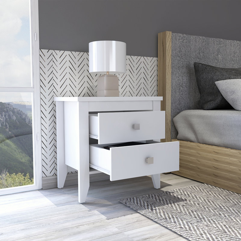 Table de chevet 2 tiroirs Windsor, Blanc