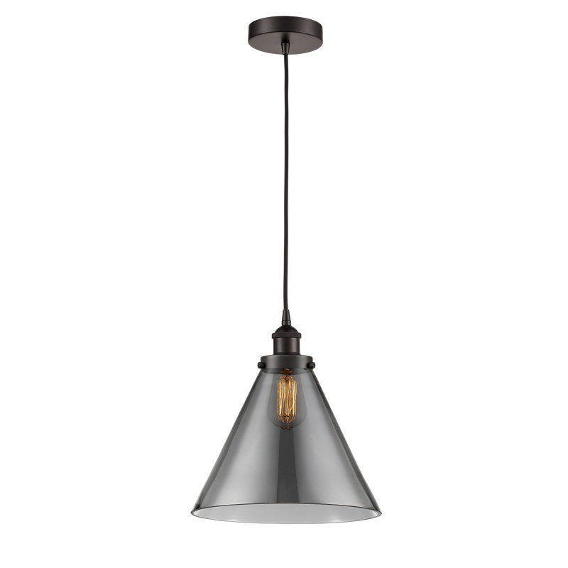 Mini-luminaire suspendu 1 lumière Cone, H 14,75 po x l 12 po x P 12 po, Gris, Bronze frotté à l'huile