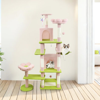 Très grand arbre à chat de 72 pouces de haut, structure à 8 niveaux, zones de grattage verticales, 4 5 félins vifs, rectangle unique, large, gros chats, grattage, horizontal