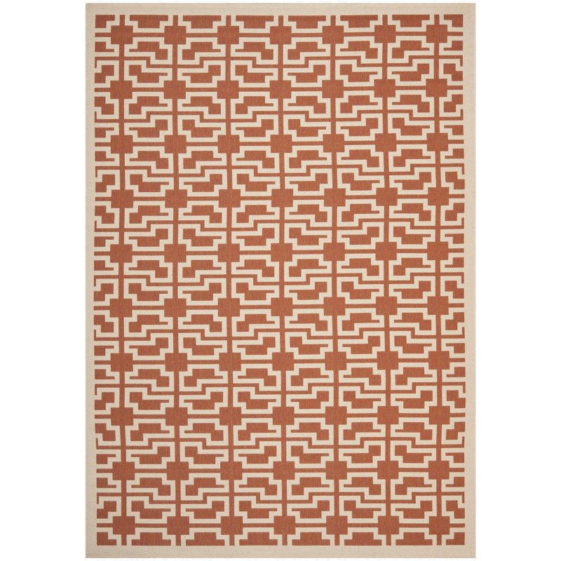 Arneshia Geometric Indoor / Outdoor Terracotta/Beige Area Indoor/Outdoor Area Rug, Rectangle 4' x 5'7"