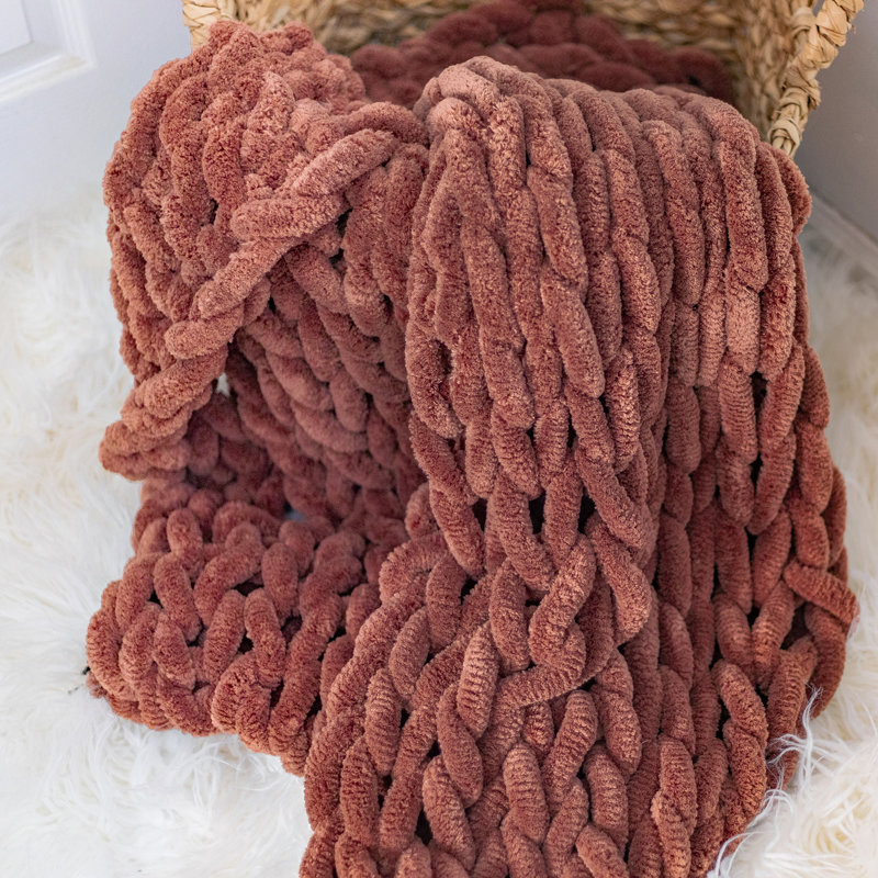 Rustic Terracotta Chenille Knitted Reversible Throw