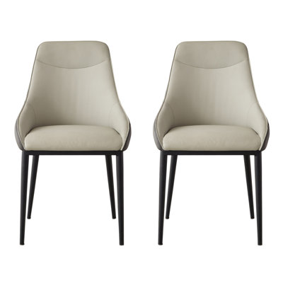 Chaise de salle à manger Chaise de salle à manger moderne en cuir de polyuréthane avec pieds en métal robustes, chaises de salle à manger rembourrées et chaises d'appoint pour le salon de la cuisine intérieure (noir et gris, ensemble de 2)