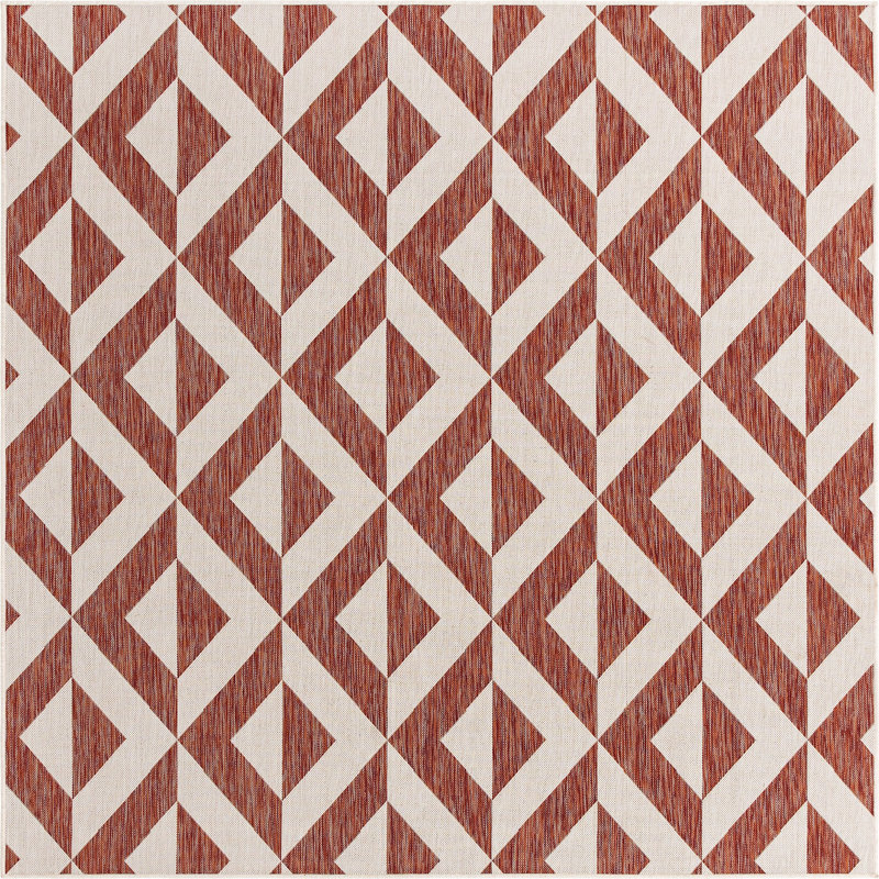Outdoor Destiny Area Rug Red Color, Square 7'10"