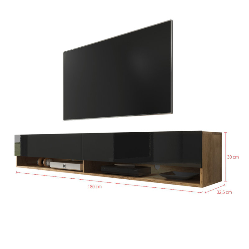 Amoretta Unfinished TV Stand for TVs up to 78", 30cmH x 180cmL x 32.5cmW, Golden Oak / Gloss Black