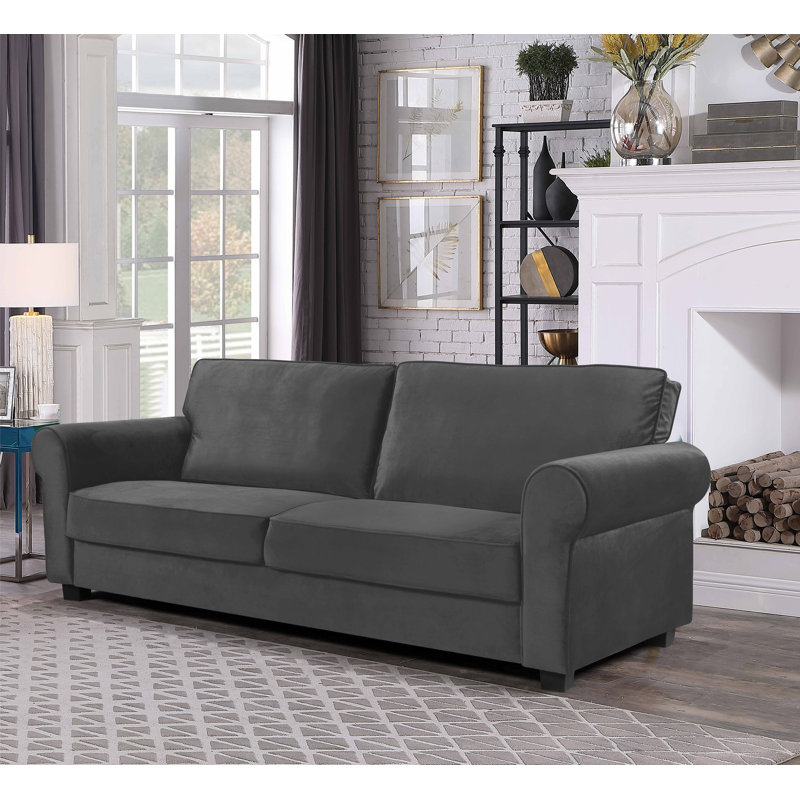 Reva 218.9Cm Rolled Arms Sofa, Grey Velvet