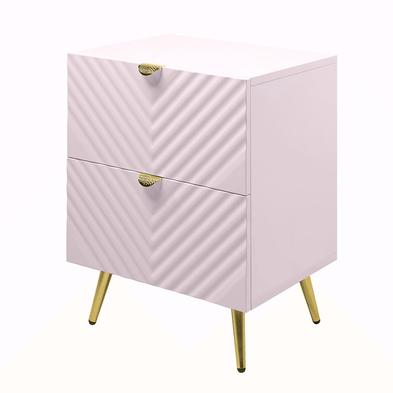 Table de chevet 2 tiroirs ultrabrillante, Rose