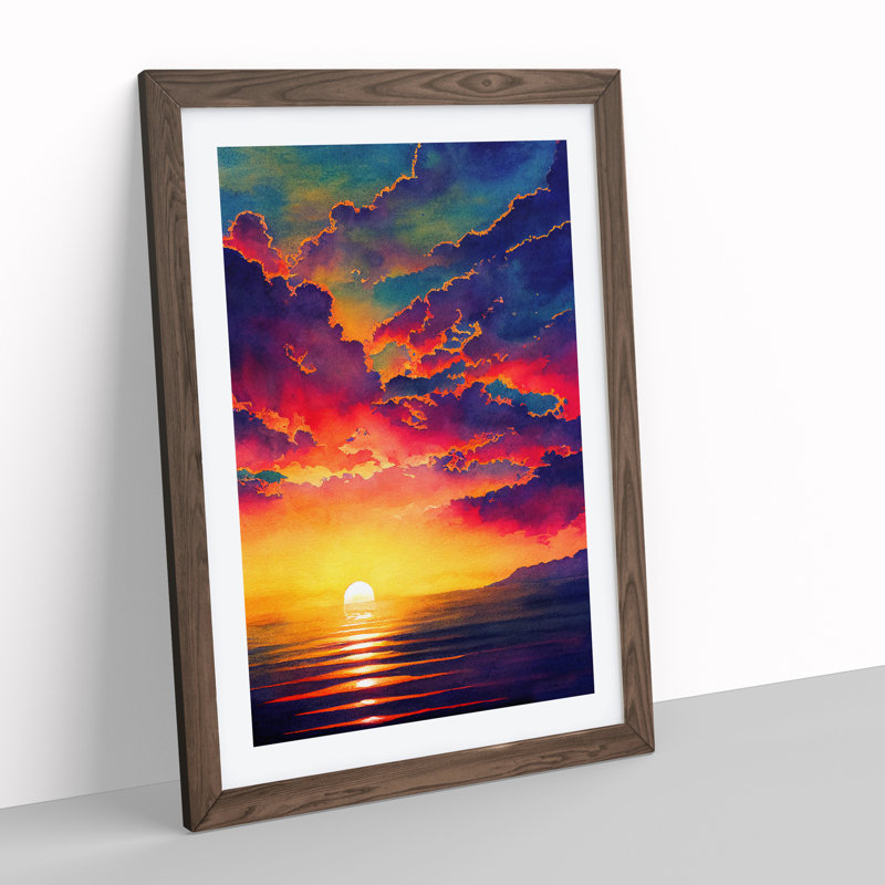 XV1022-5046X Vivacious Ocean Sunset - Print, White, 66cm H x 48cm W, Walnut Framed