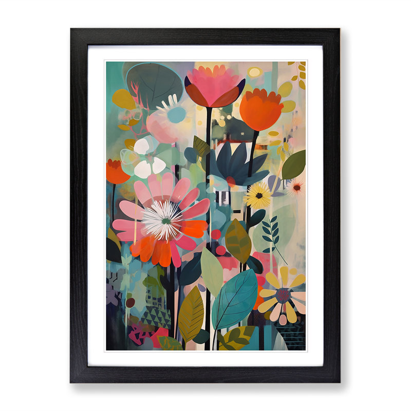 FRM-V0523-944X Flowers Orphism Design Vol.9 - Picture Frame Print, 34cm H x 25cm W x 2cm D, Black