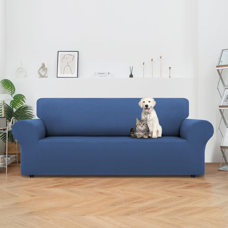 Housse pour canapé à coussins carrés/rectangulaires, Polyester bleu