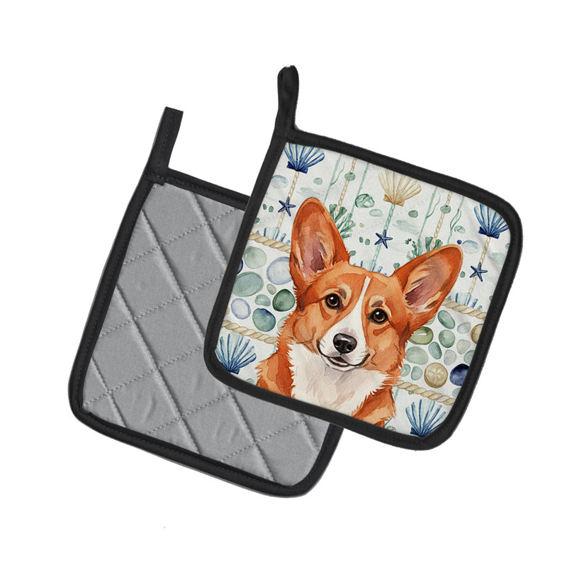 Paire de poignées en verre de mer rouge Cardigan Welsh Corgi