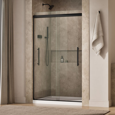 Pleat Frameless Sliding Shower Door, 79-1/16 In. H X 44-5/8 - 47-5/8 In. W, With 5/16 In. Thick Crystal Clear Glass
