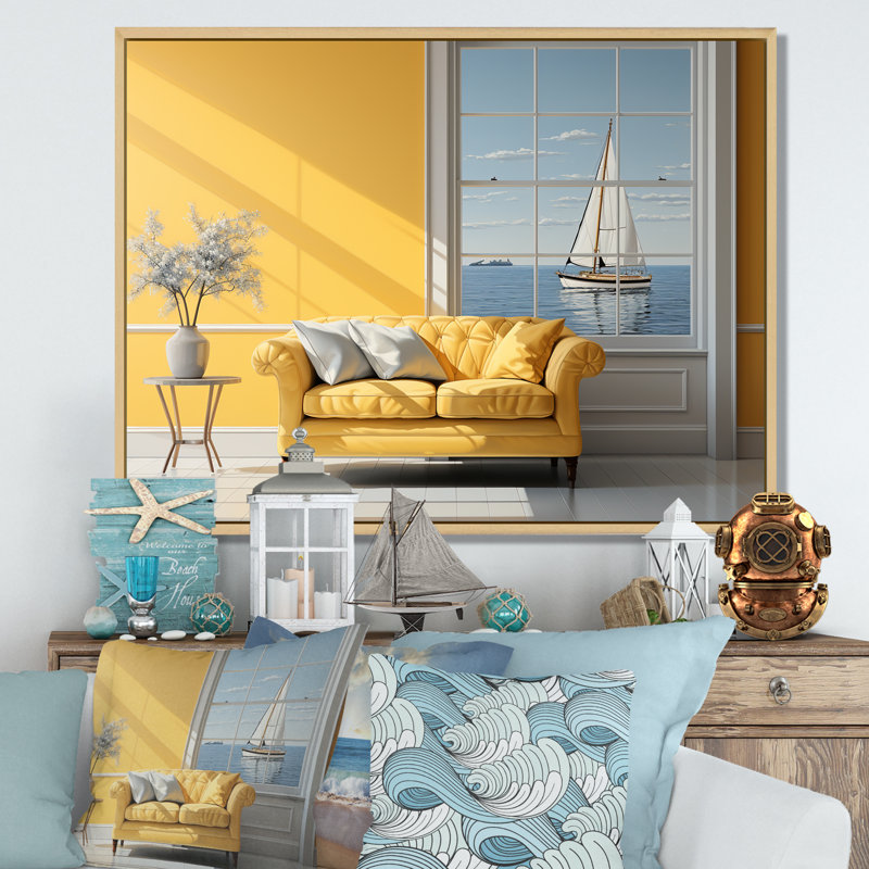 " Coastal Windows Horizon ", Natural Floater Framed, 16" H x 32" W