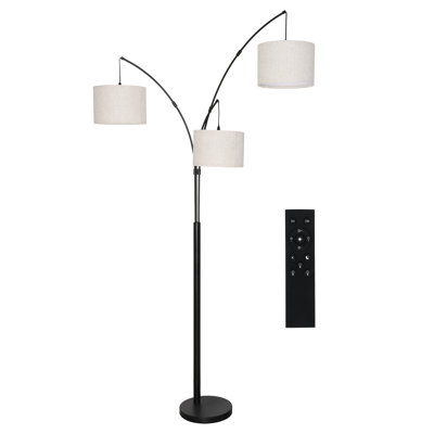 Remote Control black Arc Dimmable 3 Light Arc Floor Lamp with Stepless Color Temperatures and Brightness, Standing Lamp with Linen Shade