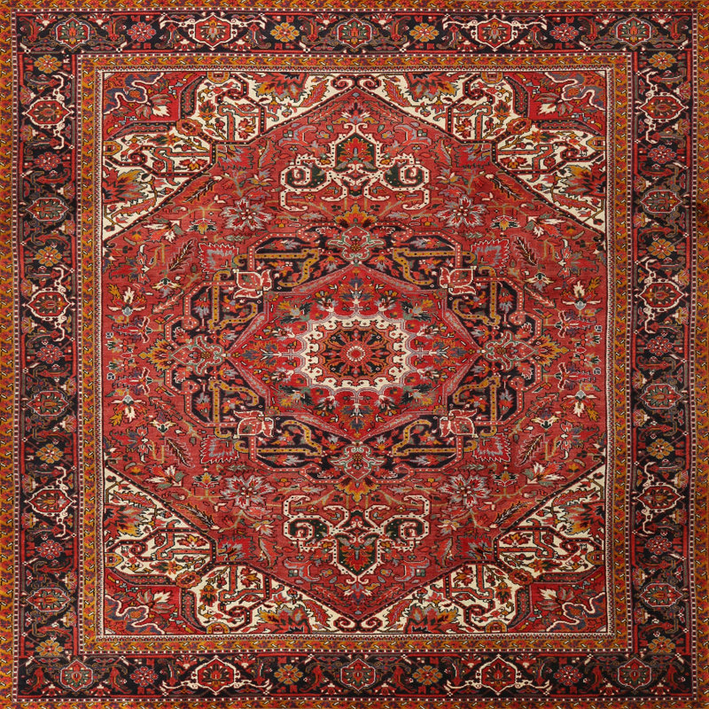 Tapis oriental brun / rouge Atlas, Carré 8 pi