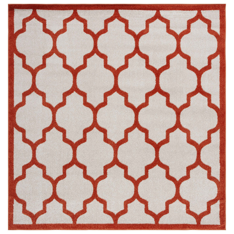 Ammundsen Geometric Beige/Orange Indoor / Outdoor Area Rug, Square 7'