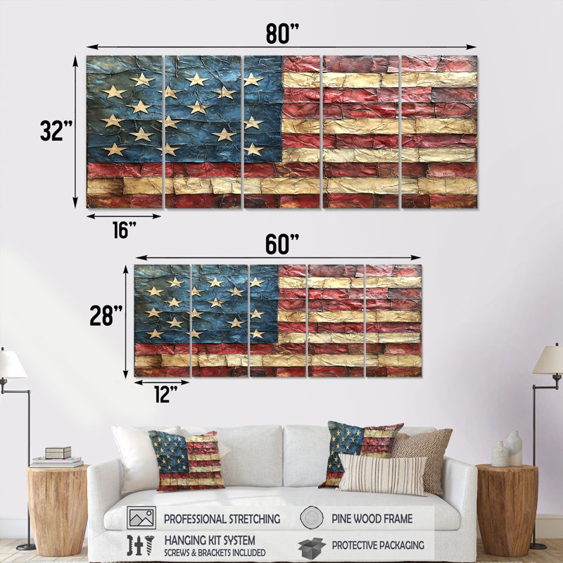 5e déclaration du drapeau américain I - déclaration de l'indépendance - art mural traditionnel, H 28 po x l 60 po