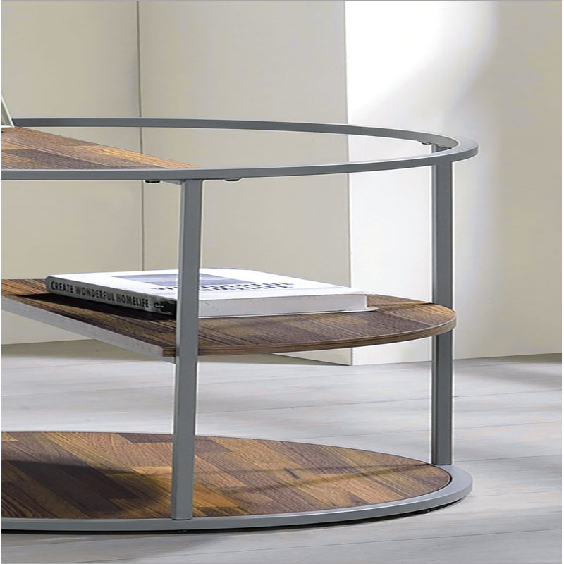 Table de bout à demi-tablette unique de style industriel avec finition grise et noyer avec trois tablettes, table basse thermolaquée - non incluse