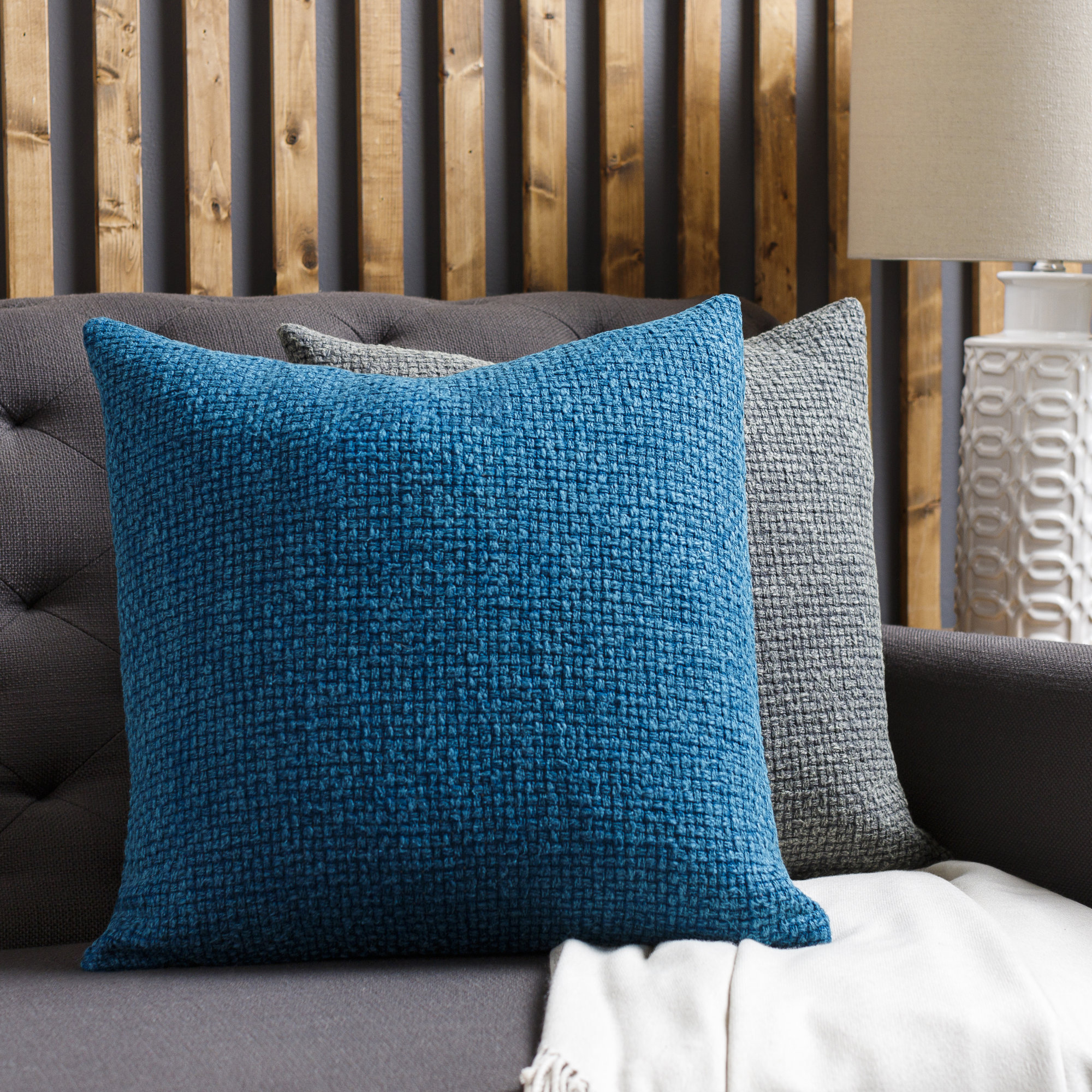 Clovis Cotton Throw Pillow, Poly Fill, Beige, 20" x 20"