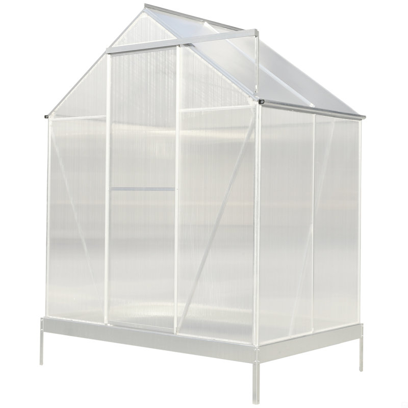 Polycarbonate Greenhouse, Heavy Duty Outdoor Aluminum Walk-In Green House Kit With Rain Gutter, Vent And Door
