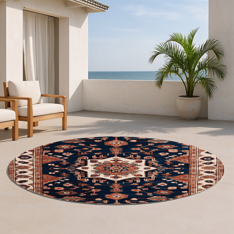 Tapis turc intérieur et extérieur brun, Rond 5 pi