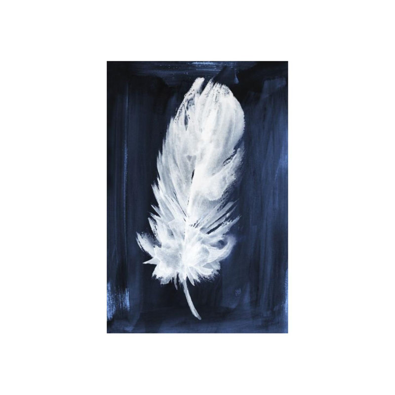 Indigo Feathers I Print by Barclay Butera, Image Brush Gel, 60" H x 40" W x 1.5" D