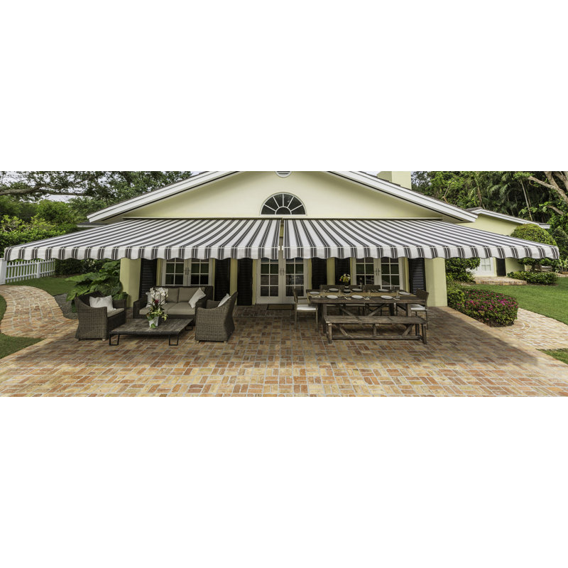 SunSetter Motorized Woven Acrylic Retractable Soffit Patio Awning, Right, 8" H x 204" W x 122" D, Captains Watch