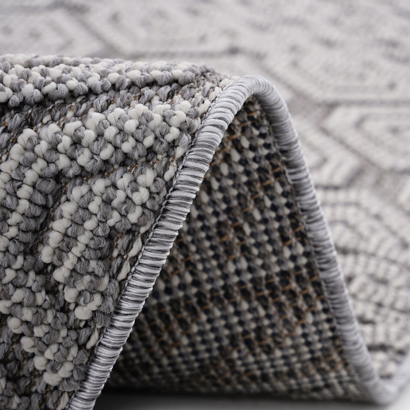 Loom & Grey/white Geometric 2x8 Area Rug, Indoor/outdoor, Stain , Non-shedding, Pet , Easy To Clean, Medium Pile Durability Rug 2x8, For Dining Rooms, Delicate, And Pet-