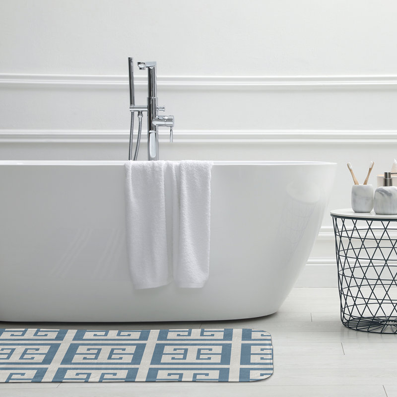 Tapis de bain à motif de clé grecque, L 17 po x L 24 po, Bleu