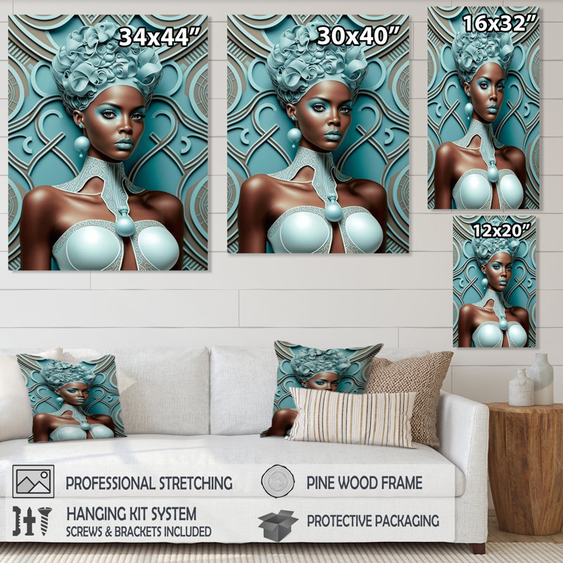 «Clemmie Gorgeous African Queen In Retro Colors I», reproduction sur toile, H 32 po x l 24 po x P 1 po, Toile tendue