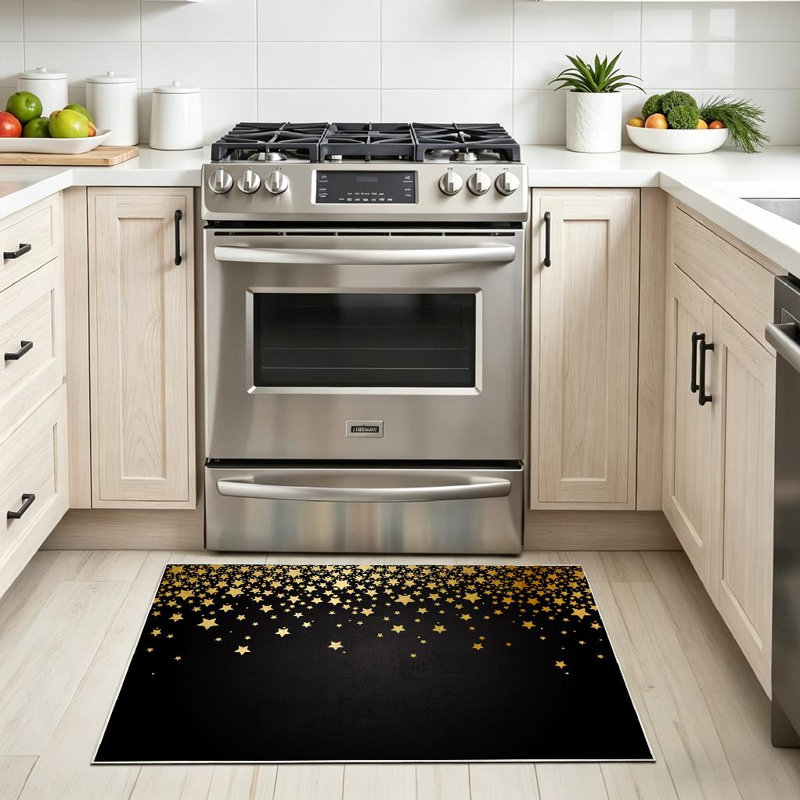 Tapis d'intérieur doré lavable à la machine avec étoiles étoile de Noël, Rectangle 32 po x 47 po