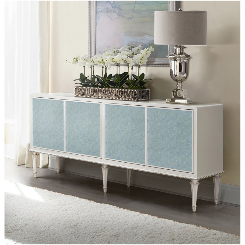 Armoire console Ansaldo blanc perle et argent scintillant