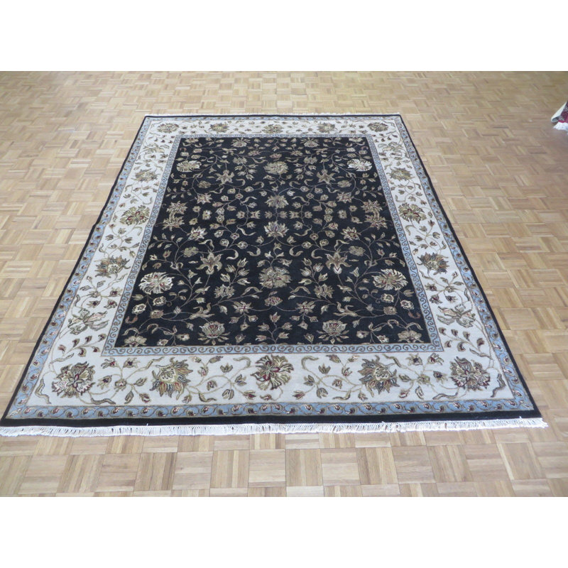 Tapis intérieur en laine noir/beige 7 pi 11 po x 10 pi 1 po one-of-kind à la main noué la Beane