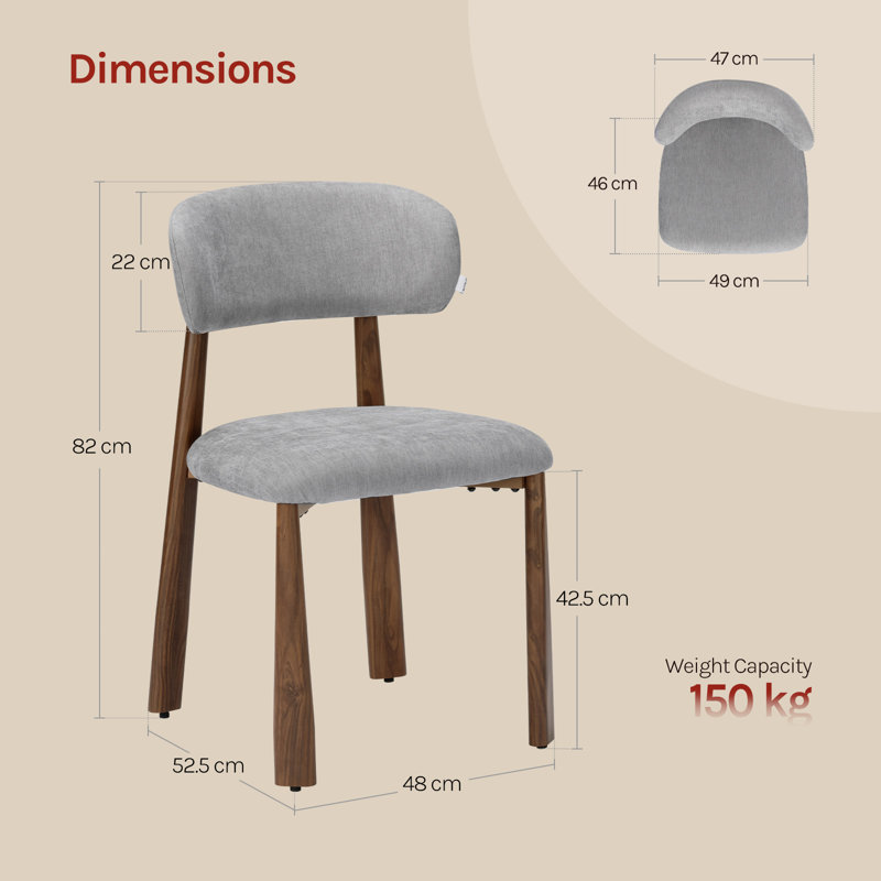 Upholstered Dining Chair, Grey, Grey, 2