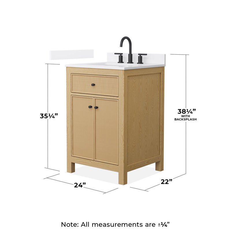 Pendry 24" Freestanding Single Bathroom Vanity with Cultured Marble Top, White Cultured Marble, Matte Black, 8" Widespread
