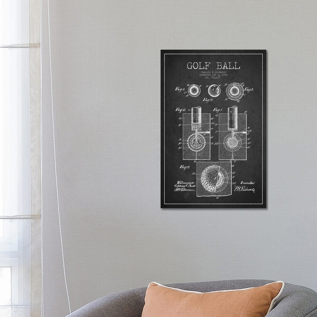 Leinwandbild Golf Ball Charcoal Patent Blueprint