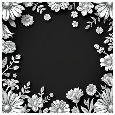 Black Floral Border Canvas Gallery Wrap in Many Sizes