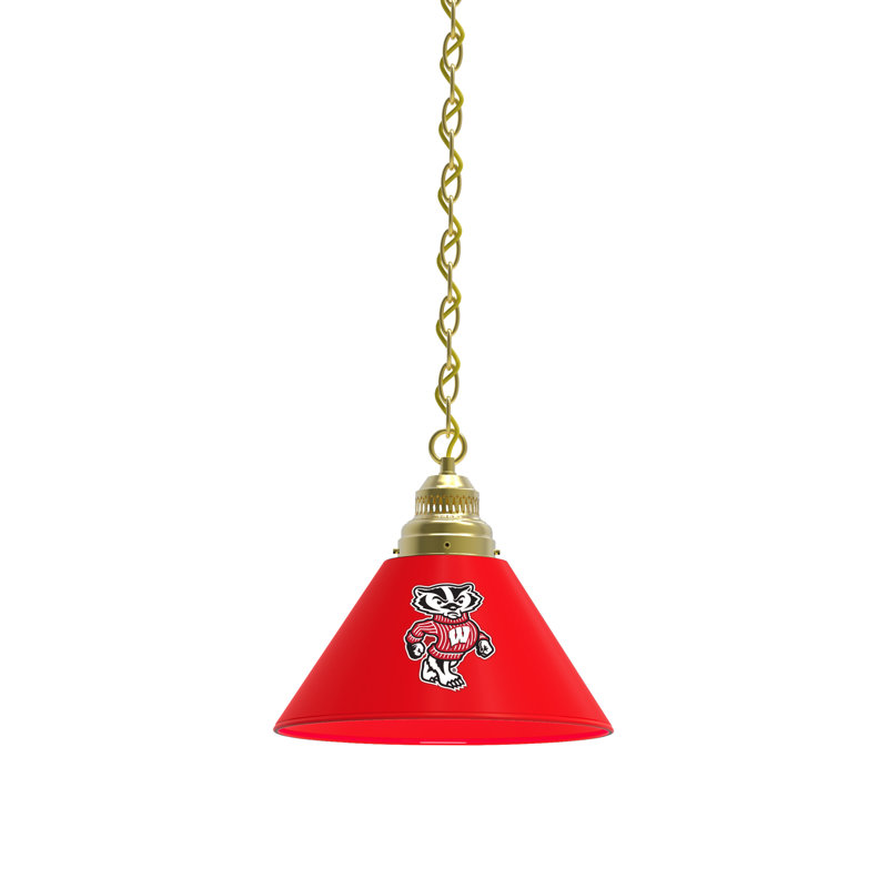 Mini-luminaire suspendu 1 lumière NCAA, Laiton, Bucky-Badger de Wisconsin