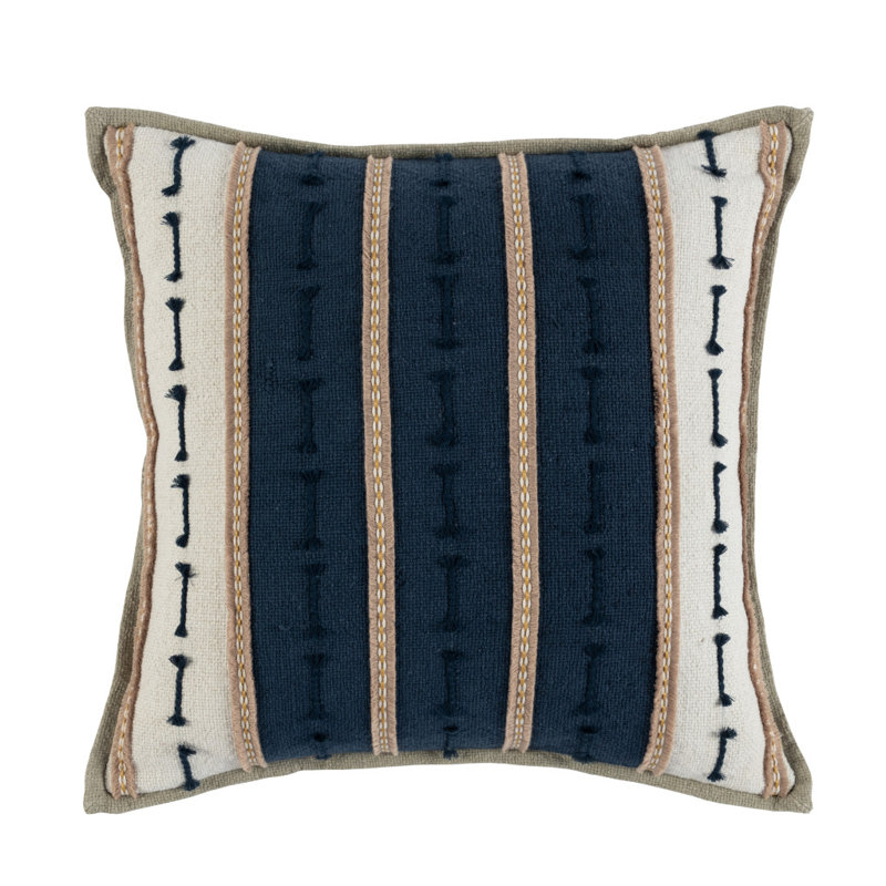 Jay Blue and Beige Cotton Blend 20'' Throw Pillow