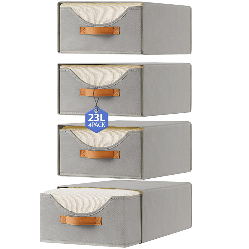 16.5 Inch Large Clear Window Closet Drawers, Stackable Pull Fabric Storage Bins（4 Pack）