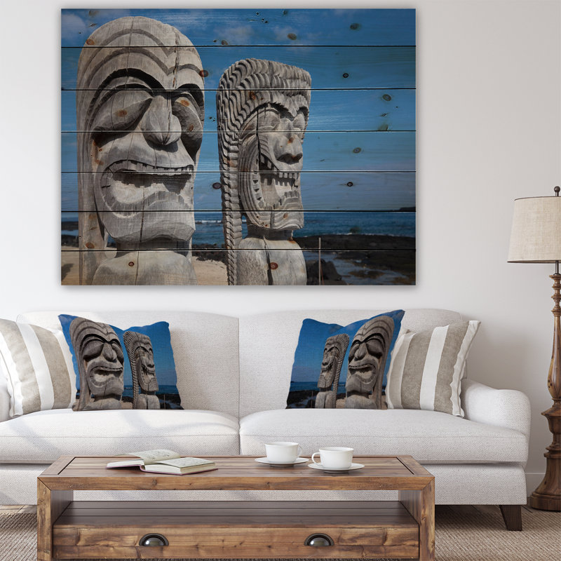 Hawaïan Tiki Gods - Peinture sur bois sans cadre, H 8 po x l 12 po x P 1 po