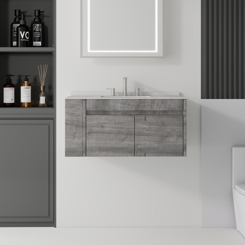 Meuble-lavabo flottant 36 po avec lavabo 36 po, Gris, 36"