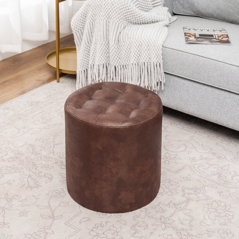 Rangi Tufted Round Standard Ottoman, Brown
