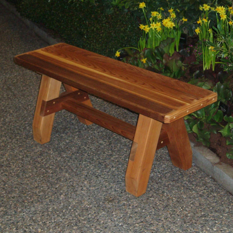 Cedar Stain Solid Wood Outdoor Bench, 48" Wide