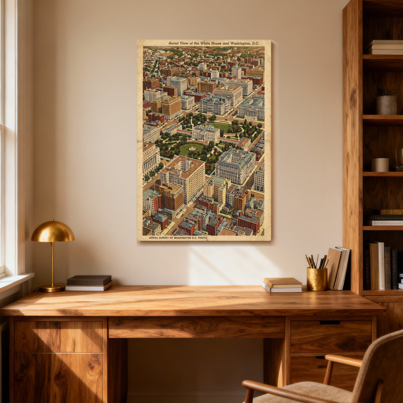 Vue aérienne des paysages urbains et de la ville blanche et de Washington DC, H 18 po x l 12 po
