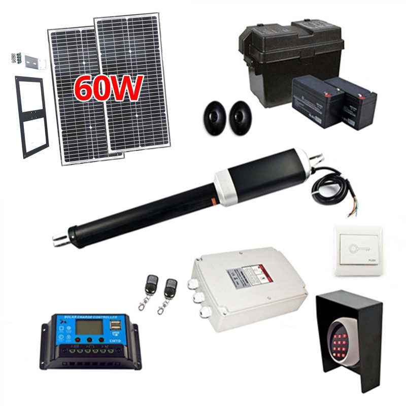 Trousse d'ouverture de portail solaire 60 W pour portail simple jusqu'à 650 lb et 10 pi Long
