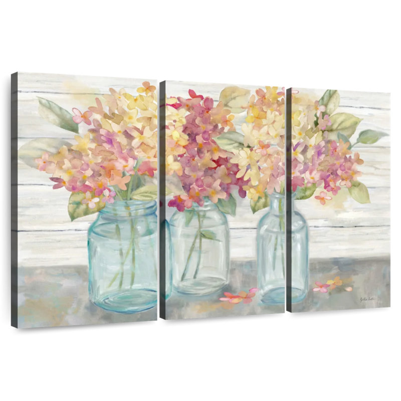 Harnek Farmhouse Hydrangeas In Mason Jars Spice, 20" H x 33" W
