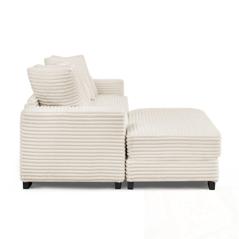 L-Shaped Sectional Sofa With 8 Pillows And Ottoman, Beige Corduroy