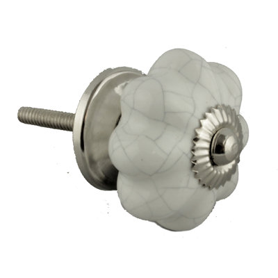 (5 Pack) 1-3/4 inch Cracked Knob White